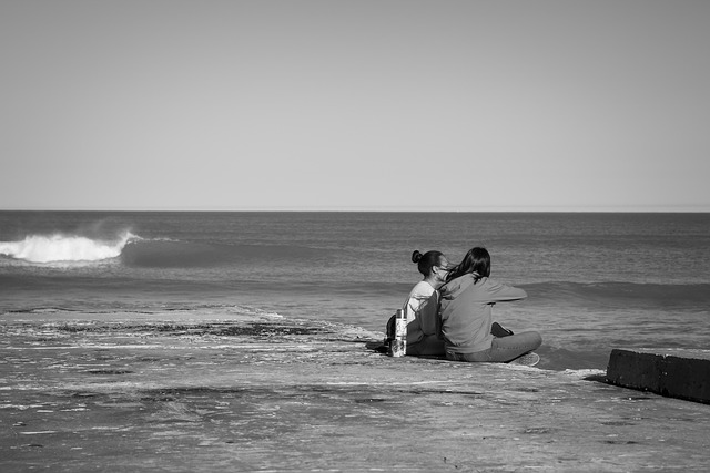 Paar, Strand, Liebe, Einfarbig, Romantik
