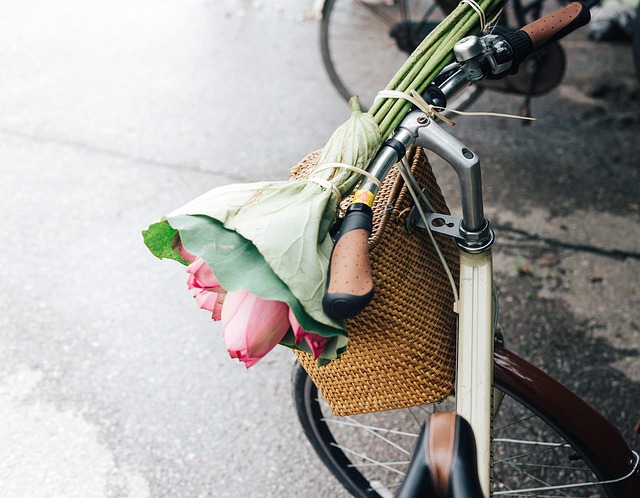 Fahrrad, Blumen, Strauß, Lilie, Jahrgang
