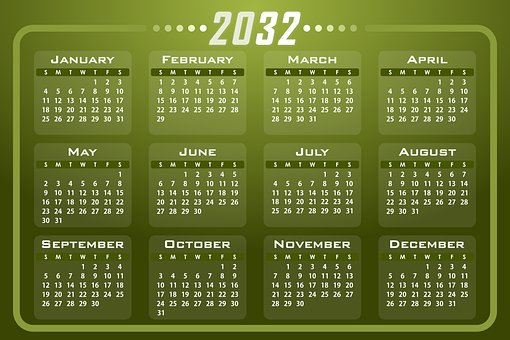 Ημερολόγιο, 2032, Ημερομηνία, Ημέρες