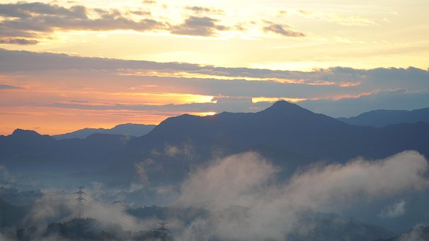 Sol, Nuvens, Panorama, Taiwan, Alvorecer