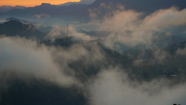 Montanhas, Nuvens, Sunrise, Cume, Pico
