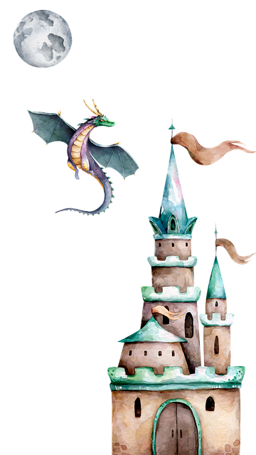 Free dragon castle moon illustration