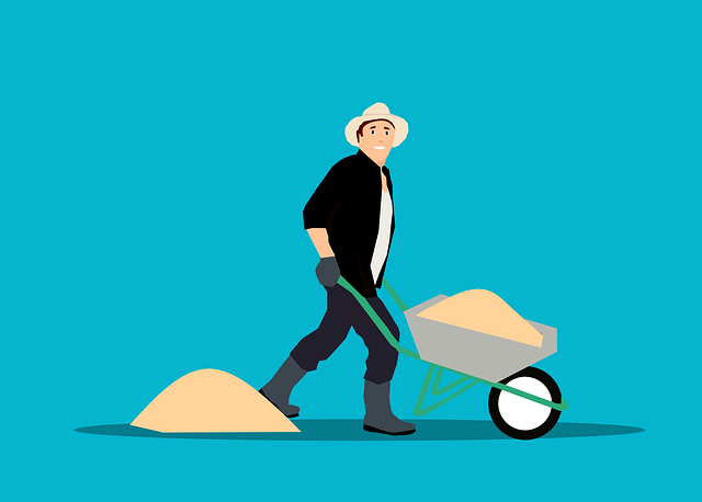 Free builder worker wheelbarrow vector