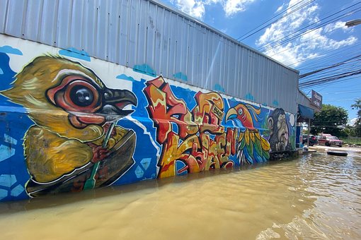 Flut, Straße, Kunst, Malen
