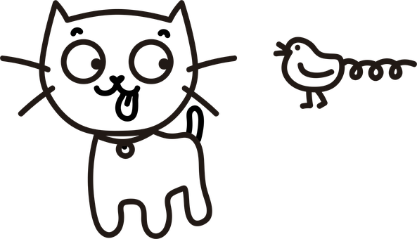 Cat, Fugl, Tegning, Dyr, Strekbilder