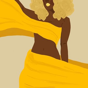 Donna, Tessuto Giallo, Corpo, Ragazza