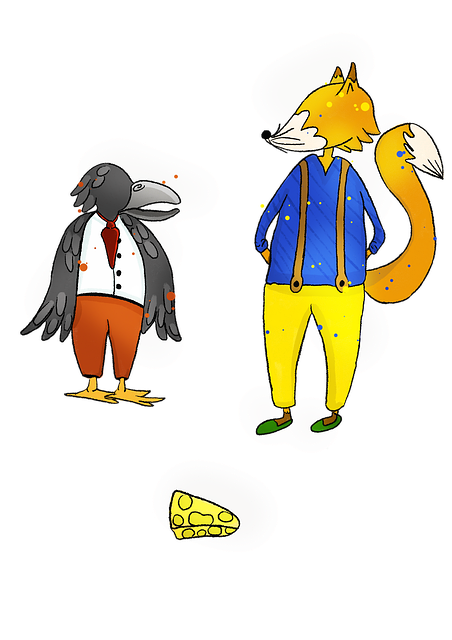 Free fox crow anthropomorphic animals illustration