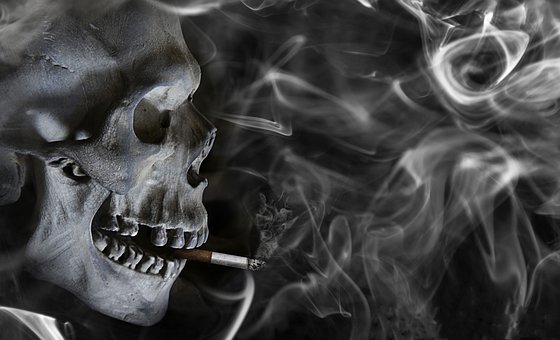 Cigaret, Rygning, Røg, Kranium, Skelet