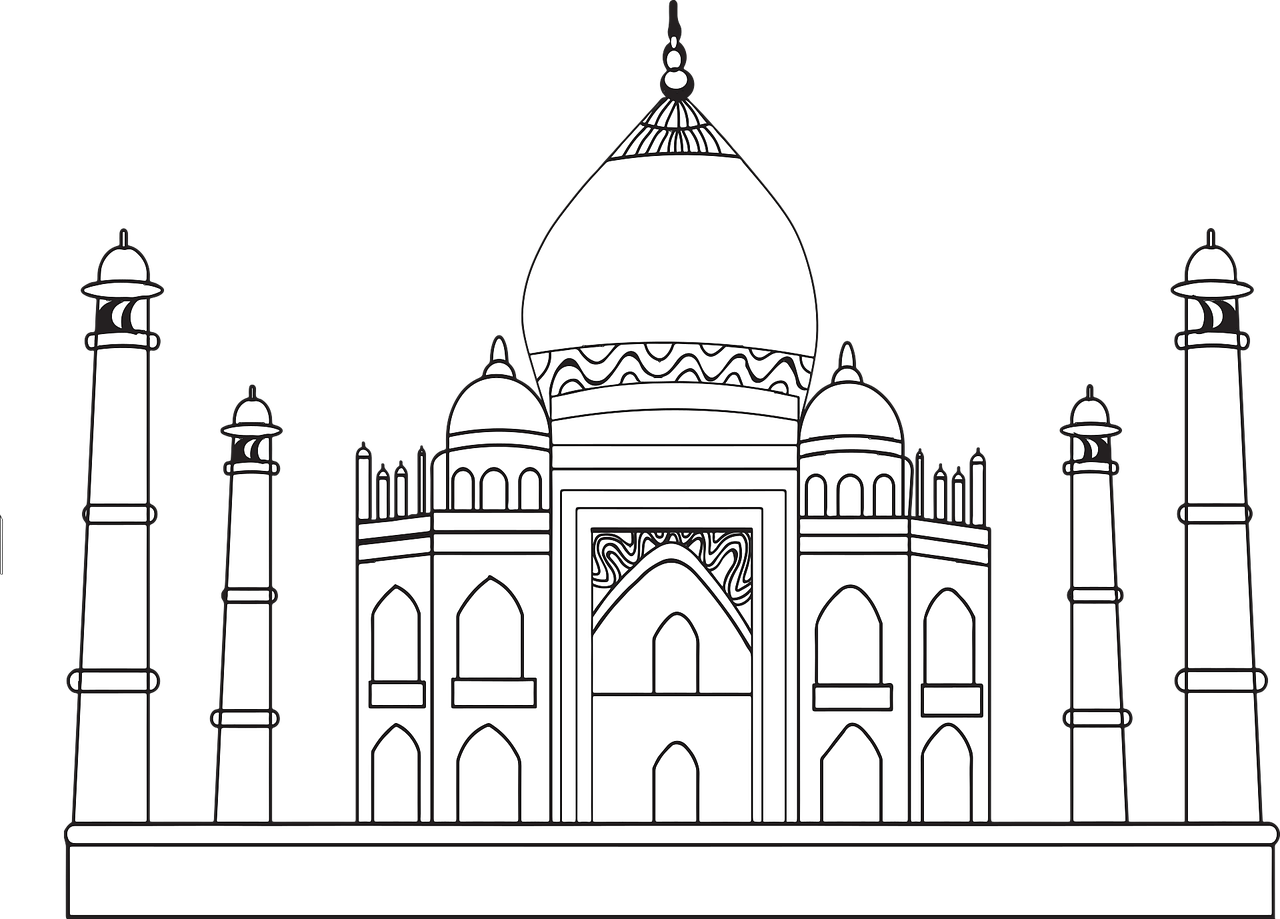 Taj Mahal Black And White Outline Taj Mahal Black And White Outline
