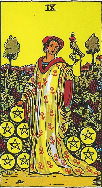 Free nine of pentacles tarot card illustration
