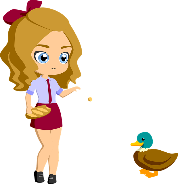 Free woman feeding ducks duck illustration