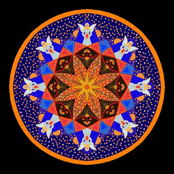 Mandala, Ster, Engel, Blauw, Rood