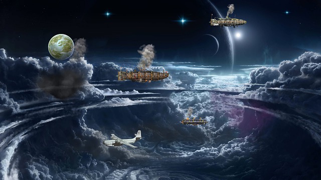 Free storm planet airship illustration