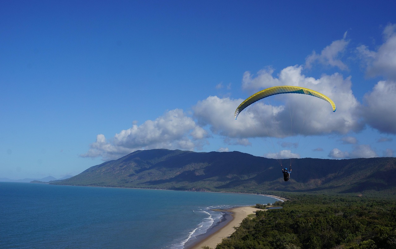 パラグライダー, パラシュート, 海, 山, 自然, 風景, スポーツ, 余暇