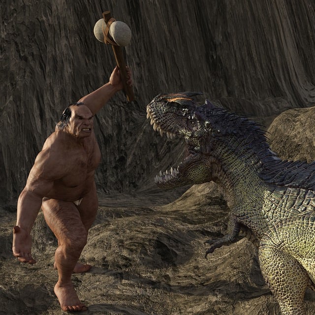 Free caveman dinosaur fantasy illustration