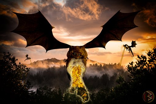 Drache, Wald, Feuer, Flamme, Fantasie