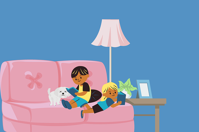 Free kids living room reading illustration
