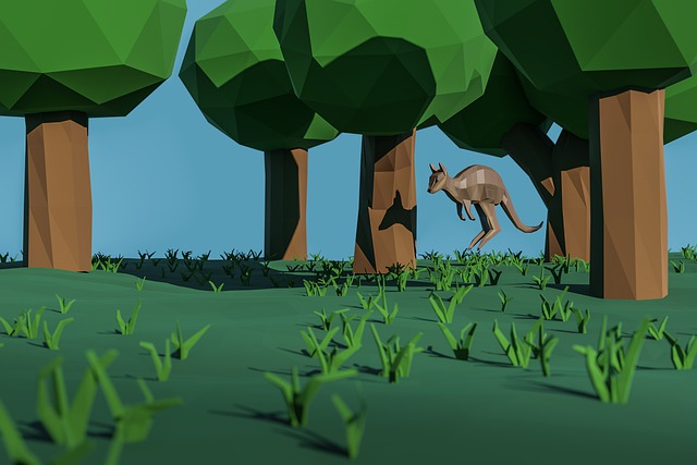 Free kangaroo trees low poly illustration