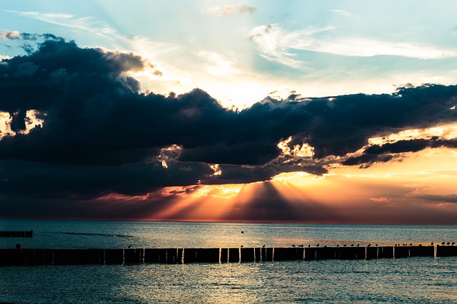 Mar, Nuvens, Pôr Do Sol, Mar Báltico