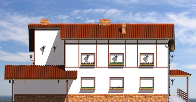 Casa, Cabana, 3D, Render, Projeto