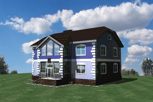 Casa, Cabana, 3D, Render, Projeto