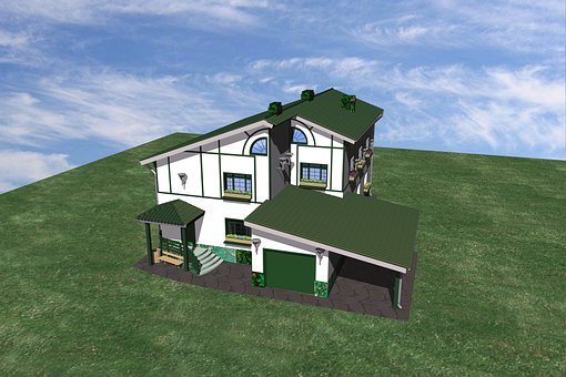 Casa, Cabana, 3D, Render, Projeto