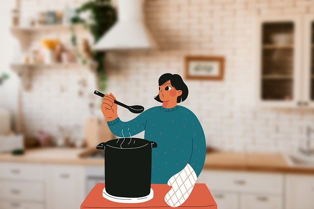 Free woman kitchen cooking illustration