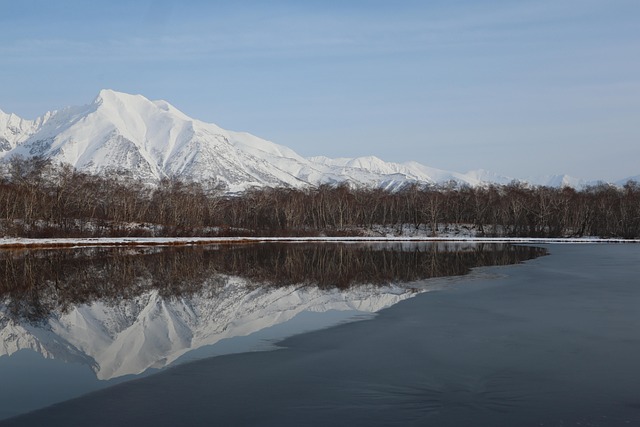 lake, first snow, winter, snow, nature, forest, mountains, kamchatka, landscape, russia