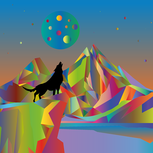 Free wolf howling colorful landscape vector