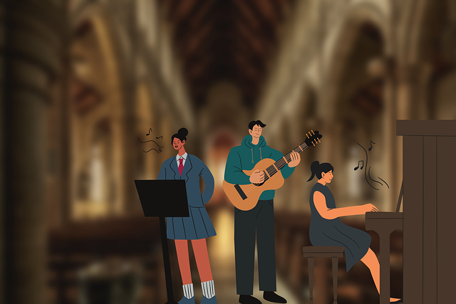 Free church musicians basilica illustration