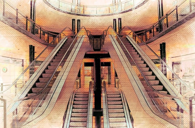 Free shopping center shopping mall escalators illustration