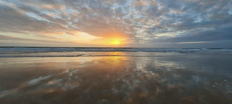 Pôr Do Sol, Mar, Praia, Costa, Aceno