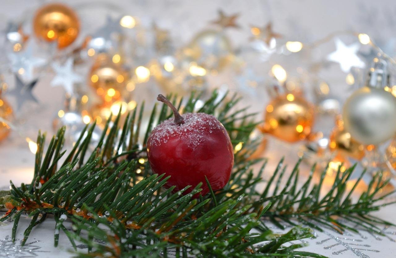 Weihnachten Apfel Tannenzweige