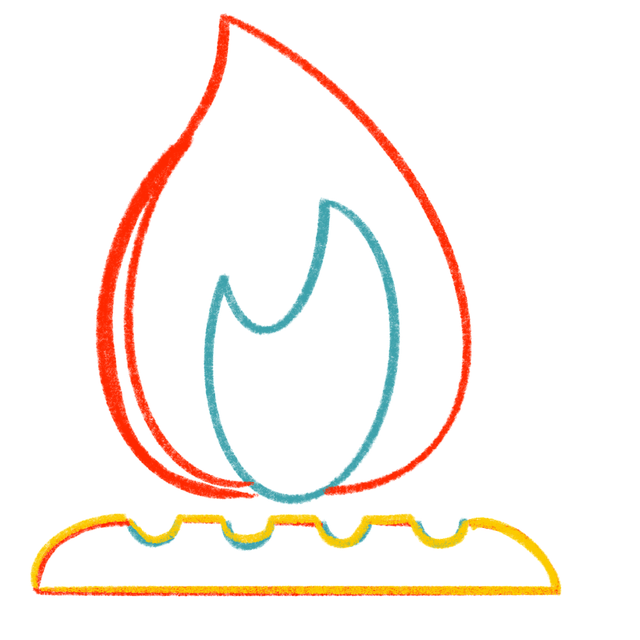 Ild, Gaskomfur, Komfur, Flammer