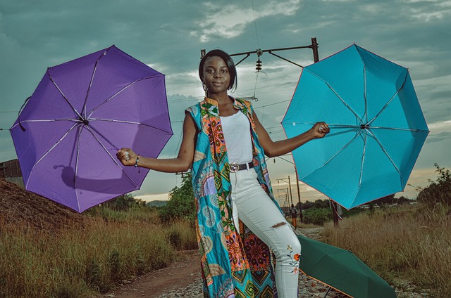 Mulher, Guarda-Chuva, Pose, Modelo, Moda