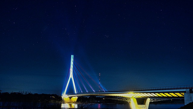 Rheinbrücke, Wesel, Nacht, Sterren