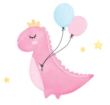 Aquarela, Dinossauro, Balão, Rosa