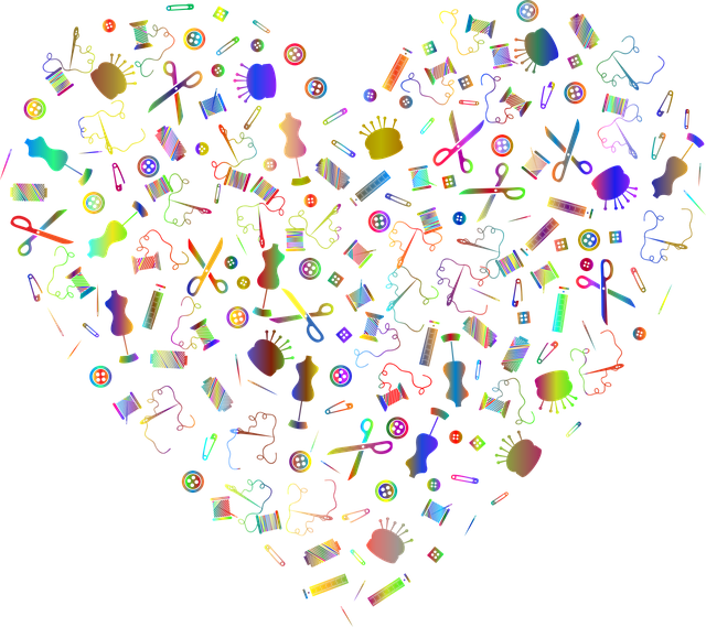 Free sewing tools heart icons vector