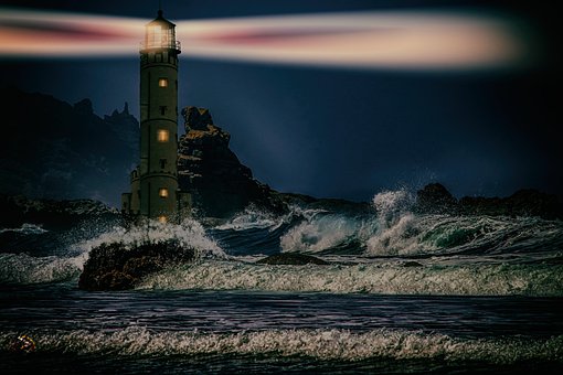 Meer, Leuchtturm, Küste, Strand, Licht