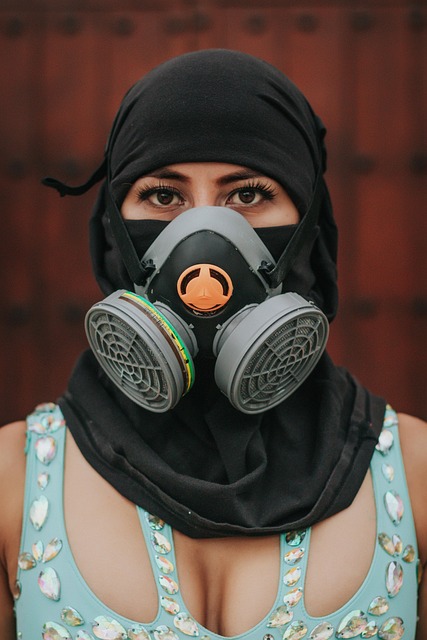 Frau, Maske, Hijab, Chaos, Widerstand