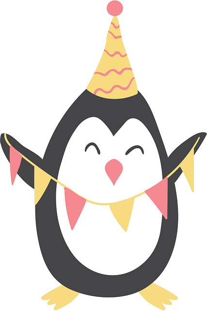 Free penguin happy birthday flag illustration