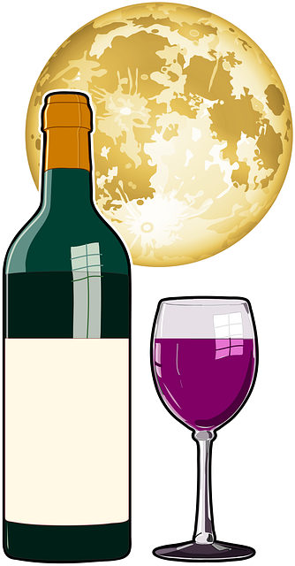 Botella, Vino, Vidrio, Noche, Luna