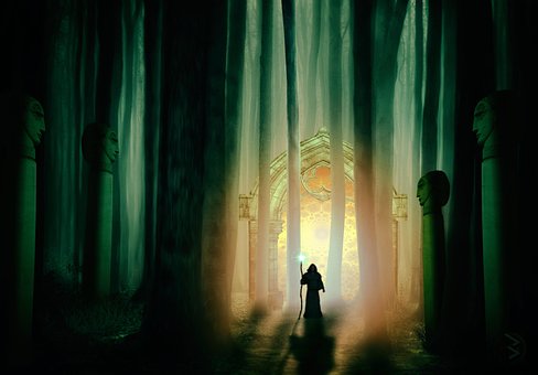 Wald, Tor, Mönch, Skulptur, Melancholie