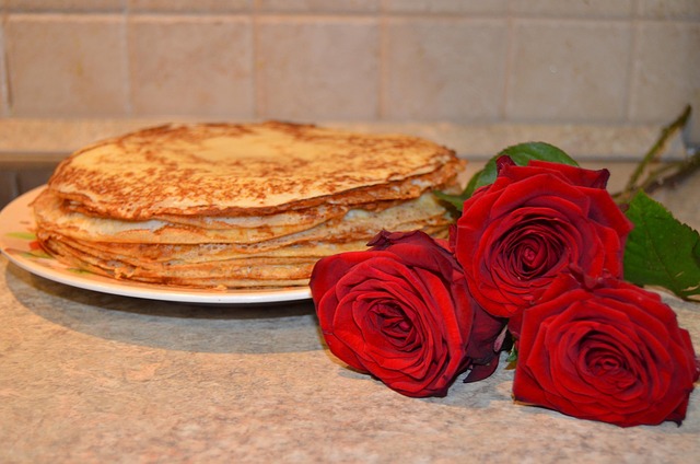 Frühstück, Pfannkuchen, Rosen, Küche