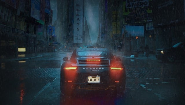Free car raining city illustration