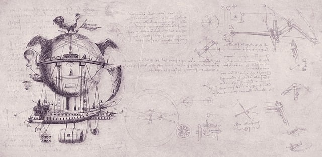 Free vintage background flying ship illustration