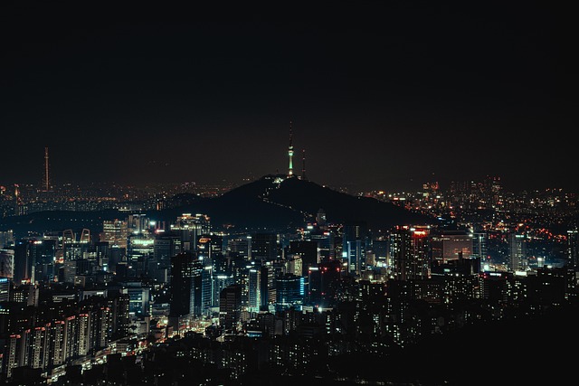 Nat, By, Seoul, Sydkorea, Landskab
