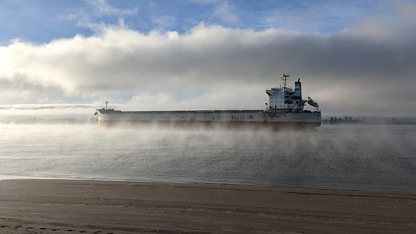 Tåge, Skib, Blå Himmel, Sand