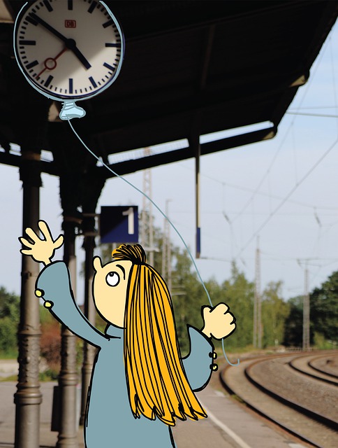 Free train station clock girl illustration