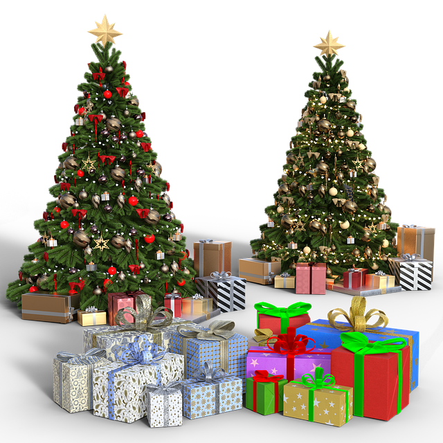 Free christmas tree gifts lights illustration